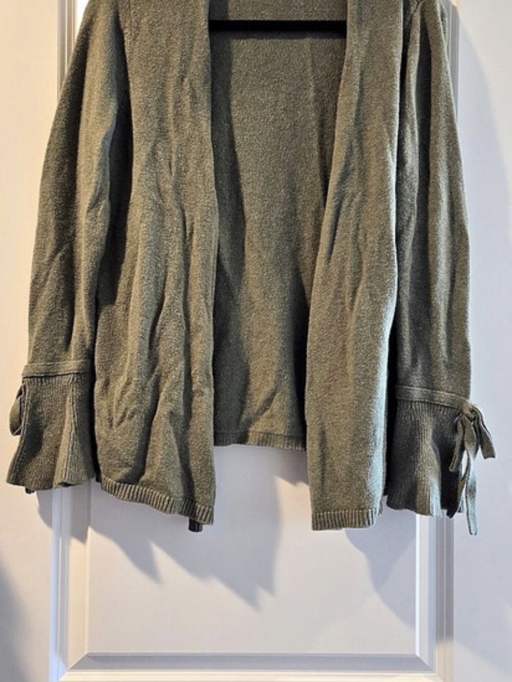 LOFT Women's Knit Tie-Cuff Cardigan in Green Size Medium